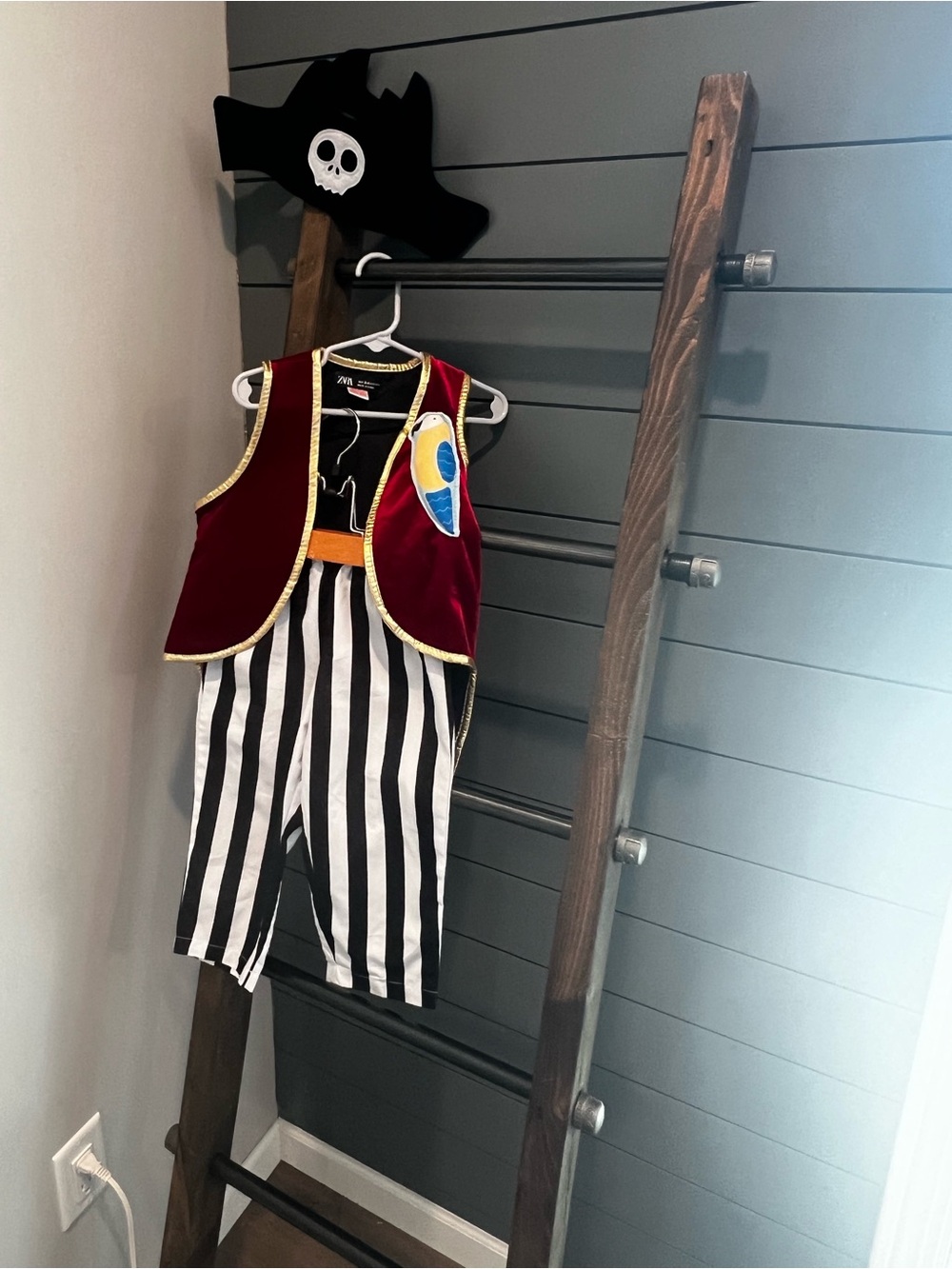 KidPirate-Inspired Costume Vest and Striped Pants - Red, Black & White